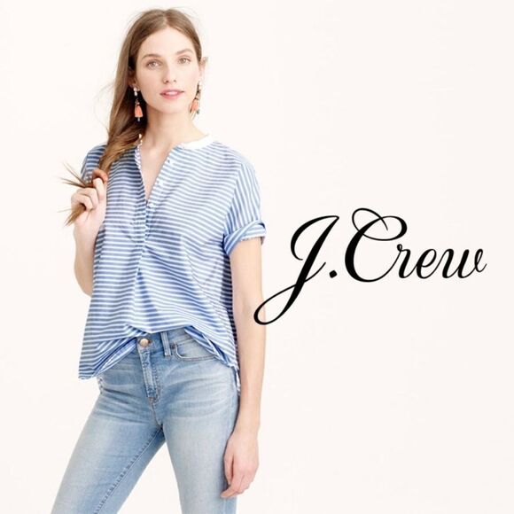 NWOT J. Crew Striped Short Sleeve Popover Blouse - Picture 1 of 9